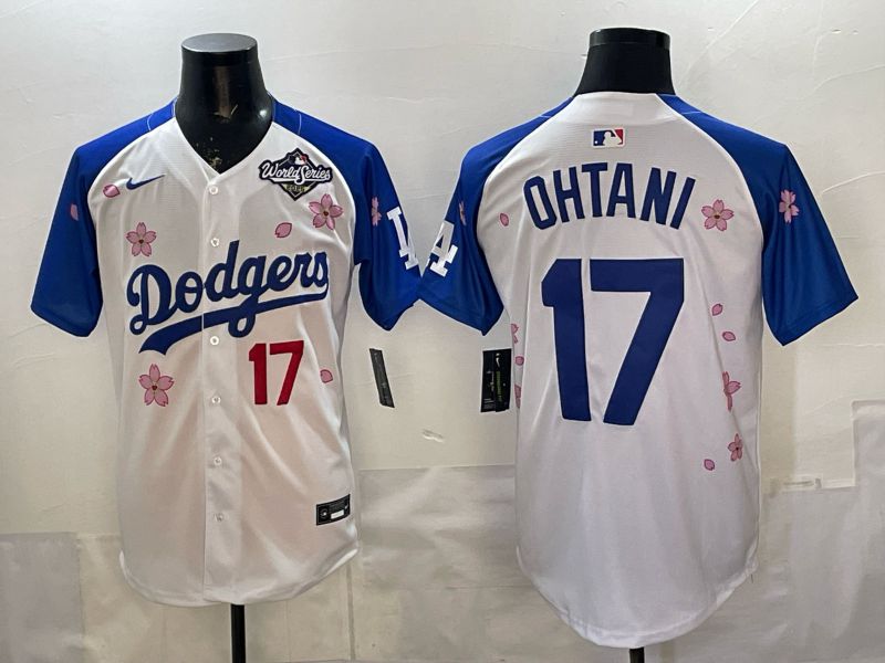 Men Nike 2026 Los Angeles Dodgers #17 Ohtani White Blue Sakura Edition Game MLB Jersey 12081